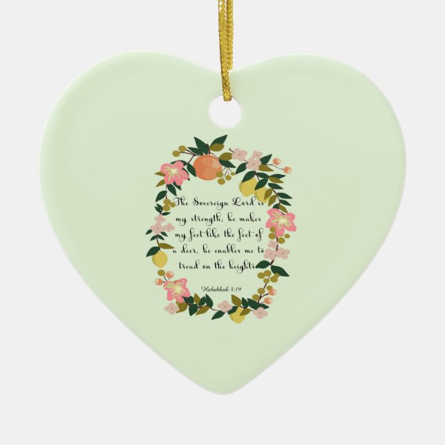 Bible Verses Art - Habakkuk 3:19 Ceramic Tree Decoration (Front)