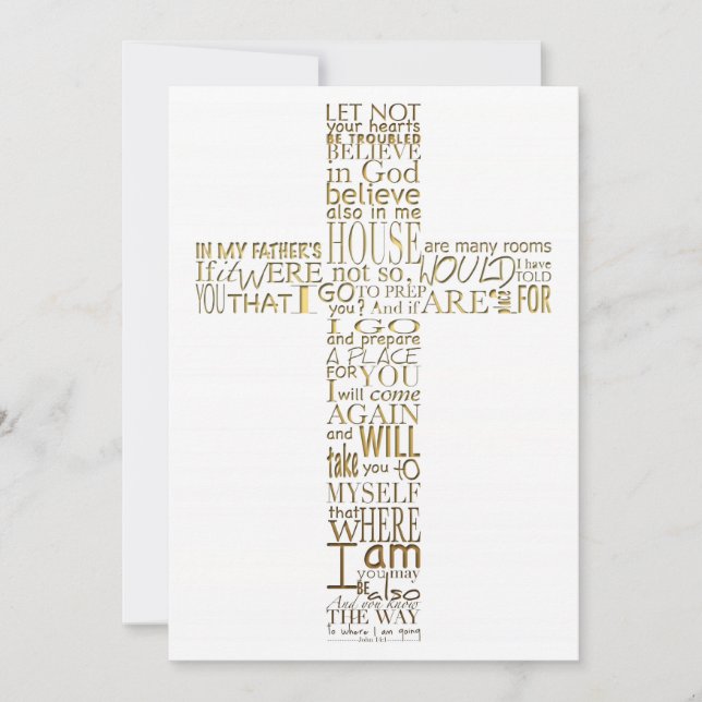 Bible Verses from John 14 Golden Memorial Service Invitation (Front)