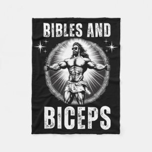 Bibles And Biceps Bodybuilding Jesus Fitness Funny Fleece Blanket