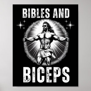 Bibles And Biceps Bodybuilding Jesus Fitness Funny Poster