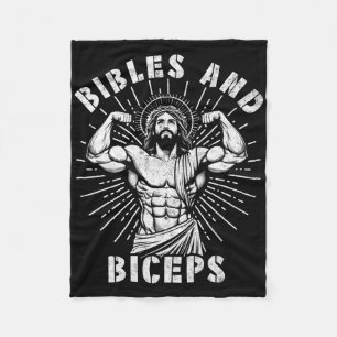 Bibles And Biceps Funny Christian Weightlifting Wo Fleece Blanket
