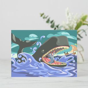 Biblical Jonah and the Whale Ocean Scene Invitation