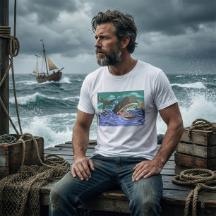 Biblical Jonah and the Whale Ocean Scene T-Shirt