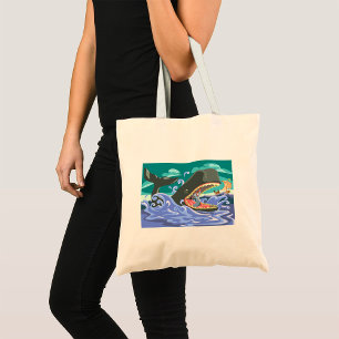 Biblical Jonah and the Whale Ocean Scene Tote Bag