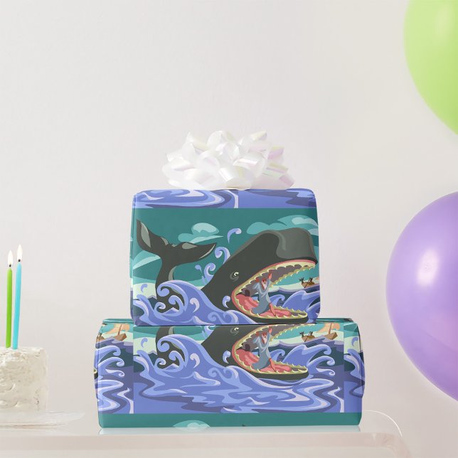 Biblical Jonah and the Whale Ocean Scene Wrapping Paper (Creator Uploaded)
