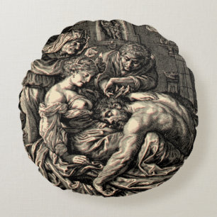 Biblical Samson and Delilah Round Cushion