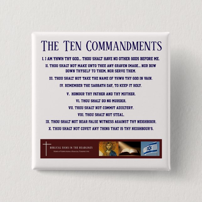 Biblical Signs "Ten Commandments" Button (BLUE) (Front)
