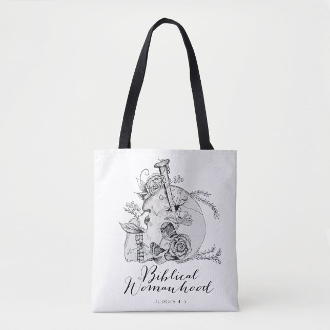 Biblical Womanhood Skull - Jael and the Tent Peg Tote Bag (Front)