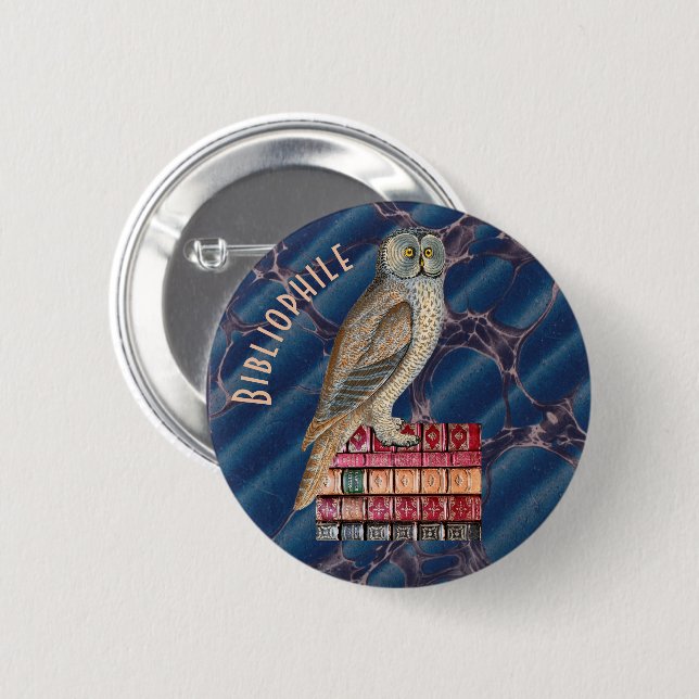 Bibliophile Owl 6 Cm Round Badge (Front & Back)