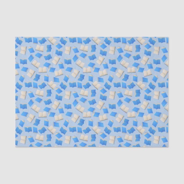 Bibliophile's Cascade of Blue Books Tissue Paper (Front)