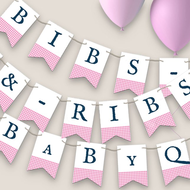 Bibs & Ribs BaByQ Editable Pink Navy Baby Shower Bunting (Creator Uploaded)