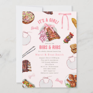 Bibs & Ribs BBQ Cookout Girl Baby Shower Invitation