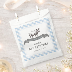 Bibs & Ribs BBQ Rustic Blue Gingham Baby Shower Favour Bags