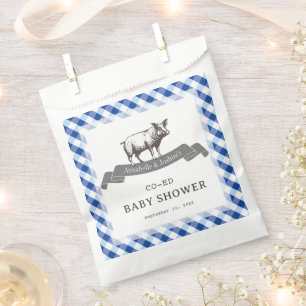 Bibs & Ribs BBQ Rustic Navy Gingham Baby Shower Favour Bags