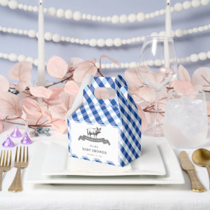 Bibs & Ribs BBQ Rustic Navy Gingham Baby Shower Favour Box