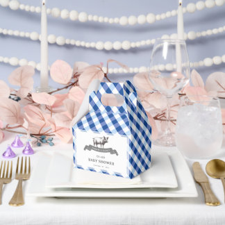 Bibs & Ribs BBQ Rustic Navy Gingham Baby Shower Favour Box