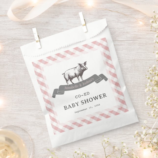 Bibs & Ribs BBQ Rustic Pink Gingham Baby Shower Favour Bags (Clipped)