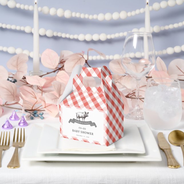 Bibs & Ribs BBQ Rustic Red Gingham Baby Shower Favour Box (Wedding)