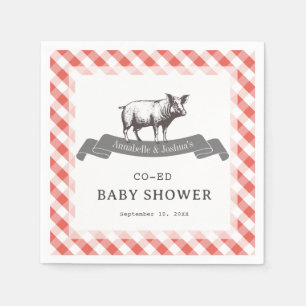 Bibs & Ribs BBQ Rustic Red Gingham Baby Shower Napkin