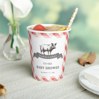 Bibs & Ribs BBQ Rustic Red Gingham Baby Shower Paper Cups