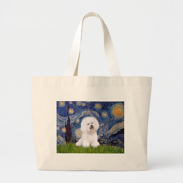 Bichon 1 - Starry Night Large Tote Bag (Front)