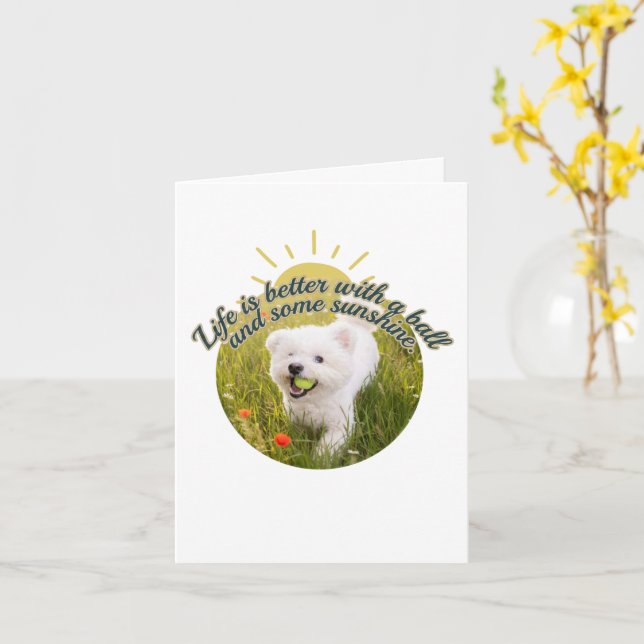 Bichon & Ball Dandelion Days  Card (Yellow Flower)