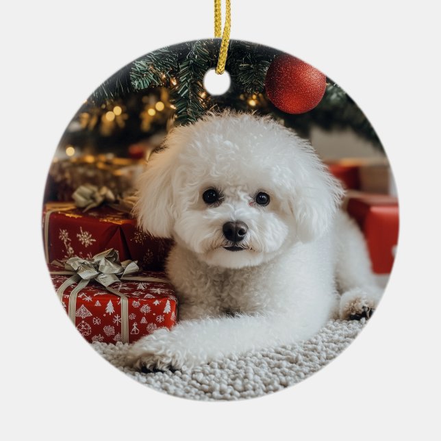 Bichon Christmas Ceramic Tree Decoration (Front)