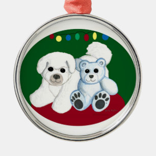 Bichon dog n bear Christmas Ornament