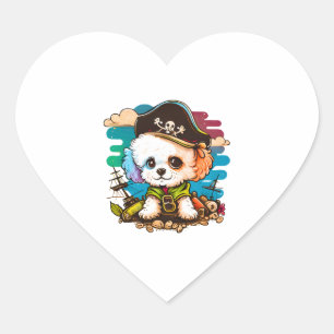 Bichon Dog Pirate Heart Sticker