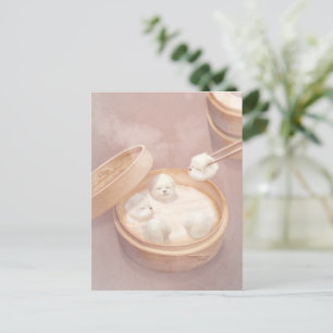 Bichon Dumplings: Cute Xiao Long Bao Dim Sum Art Announcement Postcard