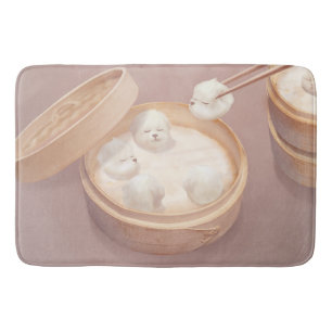 Bichon Dumplings: Cute Xiao Long Bao Dim Sum Art Bath Mat