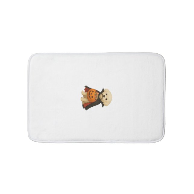 Bichon Fris� Halloween Vampire Pup with Pumpkin Ba Bath Mat (Front)