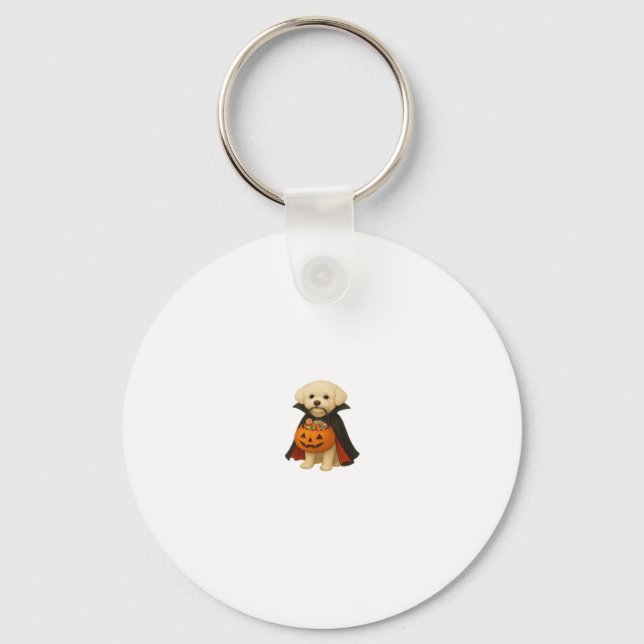 Bichon Fris� Halloween Vampire Pup with Pumpkin Ba Key Ring (Front)