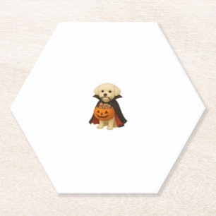 Bichon Fris� Halloween Vampire Pup with Pumpkin Ba Paper Coaster