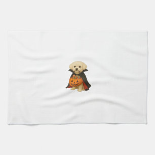 Bichon Fris� Halloween Vampire Pup with Pumpkin Ba Tea Towel