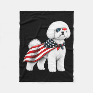 Bichon Frise 4th Of July Aamerican Flag Dog Fleece Blanket