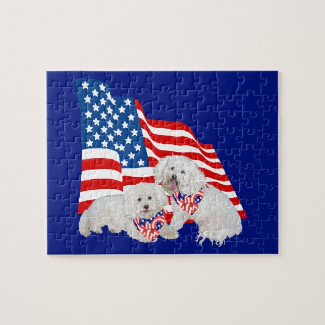 Bichon Frise American Flag Jigsaw Puzzle (Horizontal)