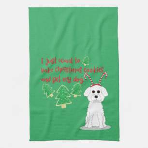 Bichon Frise and Christmas Cookie Humor Tea Towel