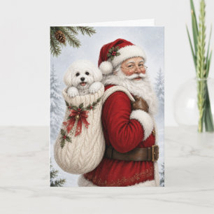 Bichon Frise and Santa Christmas Dog Greeting Card