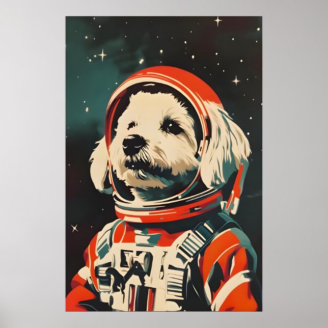 Bichon Frise Astronaut Poster, Bichon Frise Retro Poster (Front)