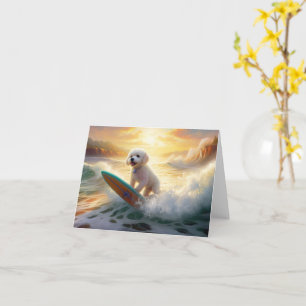 Bichon Frise Beach Surfing Painting  Card