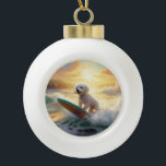 Bichon Frise Beach Surfing Painting  Ceramic Ball Christmas Ornament<br><div class="desc">Immerse yourself in the playful world of canine adventure with this captivating painting. A spirited dog takes to the waves, skilfully riding the surf on a sun-kissed beach. The vibrant artwork beautifully captures the essence of beachside excitement as the dog fearlessly rides the waves, embodying the spirit of fun and...</div>