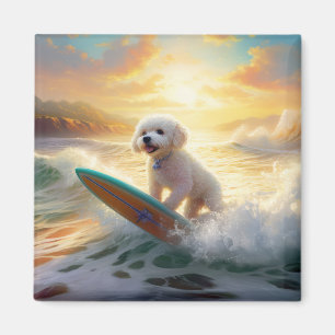 Bichon Frise Beach Surfing Painting Magnet