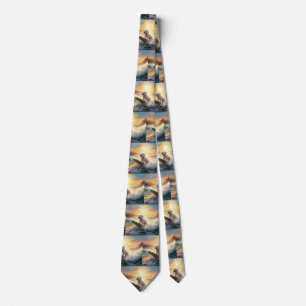 Bichon Frise Beach Surfing Painting Tie