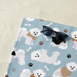 Bichon Frise Bones and Paws Blue Beach Towel