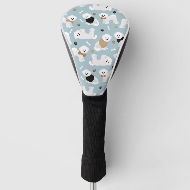 Bichon Frise Bones and Paws Blue Golf Head Cover (Front)