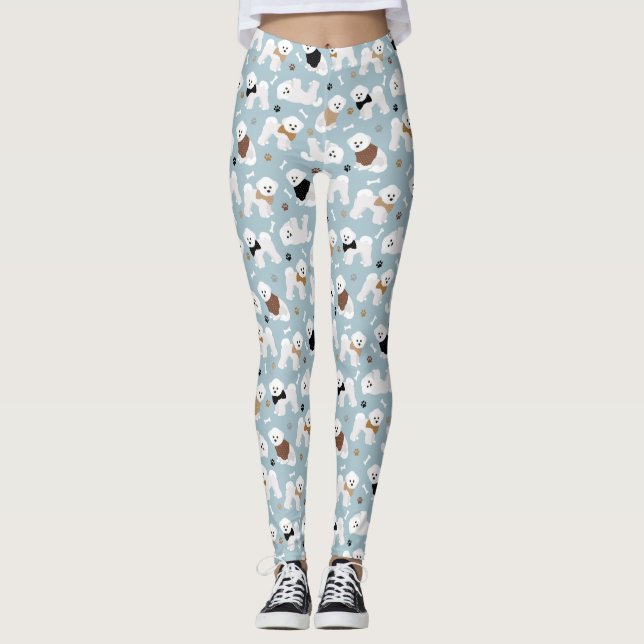 Bichon Frise Bones and Paws Blue Leggings (Front)