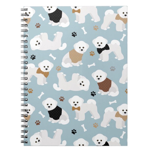 Bichon Frise Bones and Paws Blue Notebook (Front)
