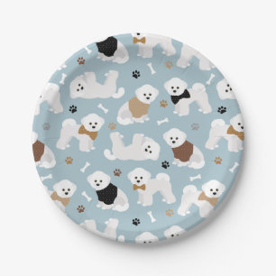 Bichon Frise Bones and Paws Blue Paper Plate
