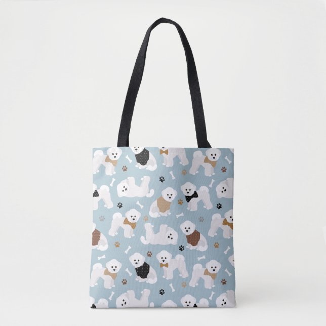 Bichon Frise Bones and Paws Blue Tote Bag (Front)